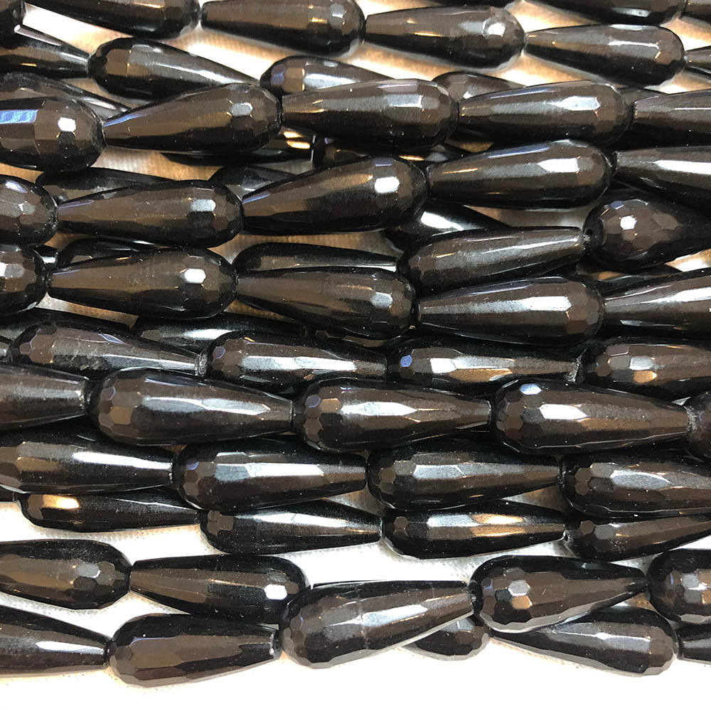 Dyed Black Jade Faceted Teardrop Beads