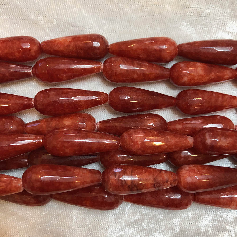 Dyed Coral Jade Faceted Teardrop Beads