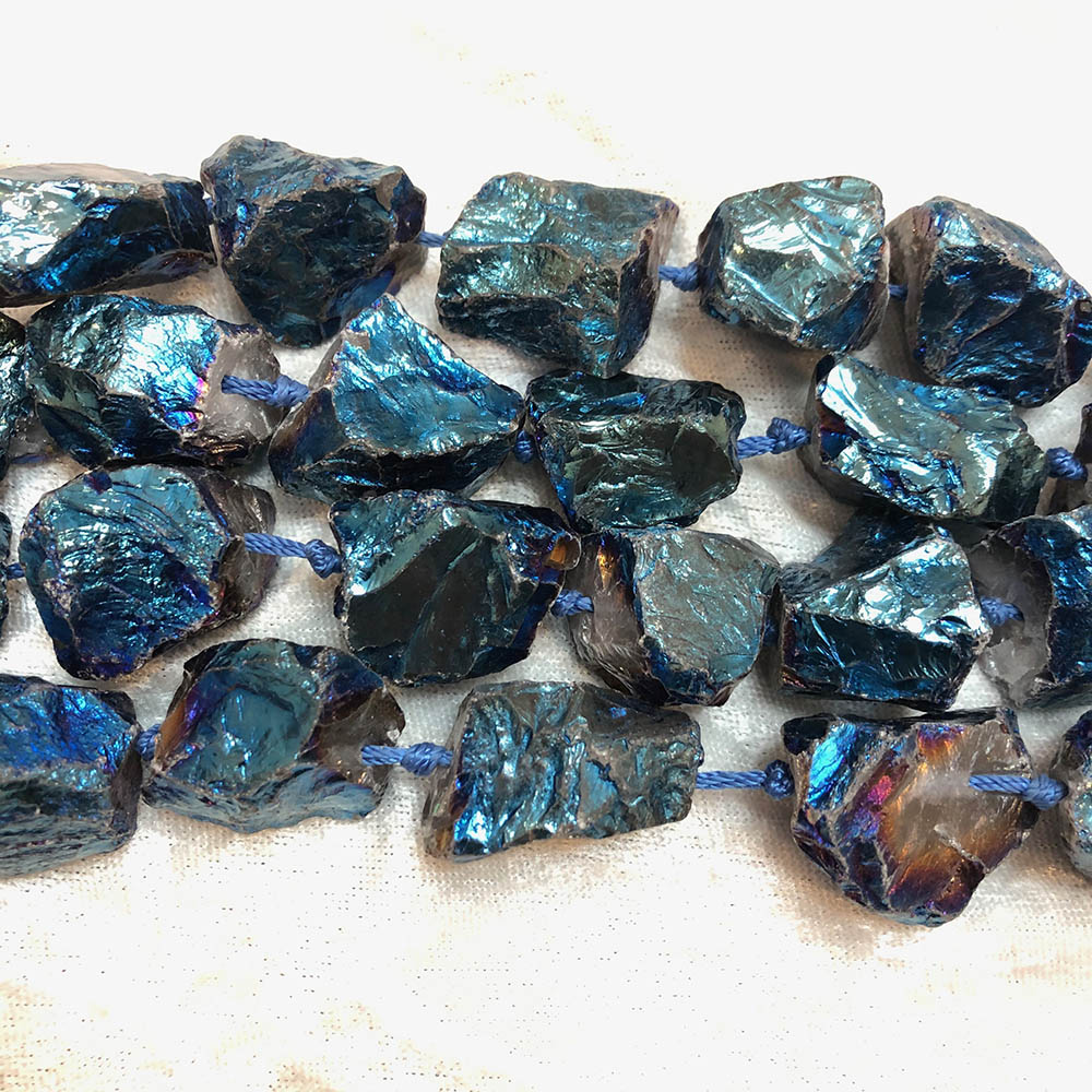 Iridescent Blue Coated Quartz Large Nugget Beads