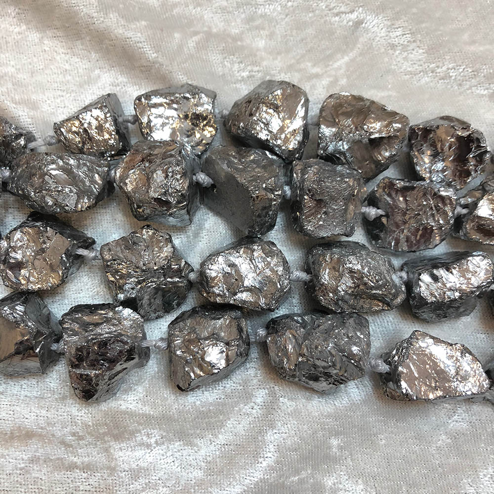 Silver Coated Quartz Large Nugget Beads