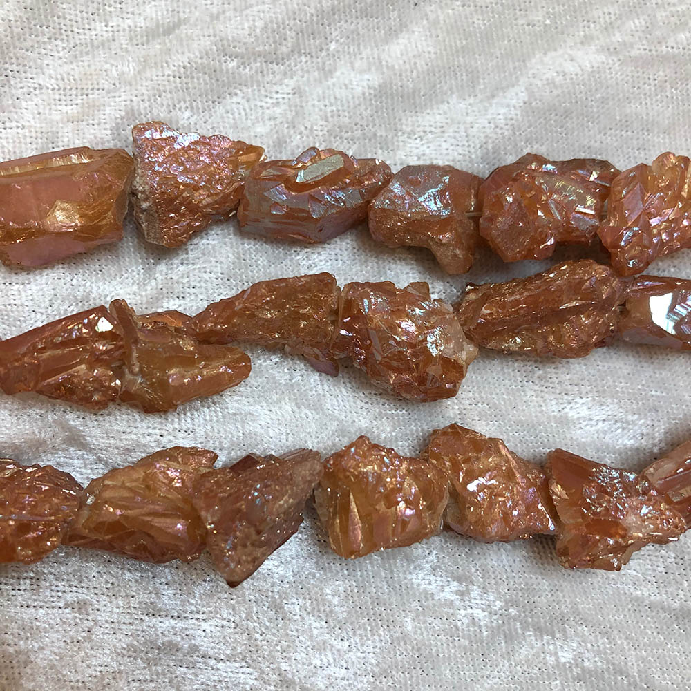 Iridescent Orange Coated Quartz Medium Nugget Beads