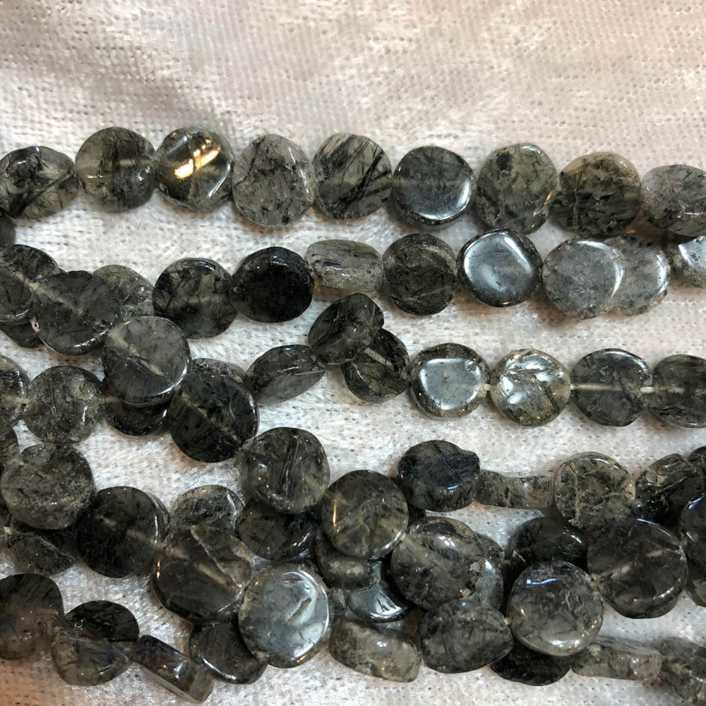 Tourmalated and Black Moss Quartz Disc Beads 8mm