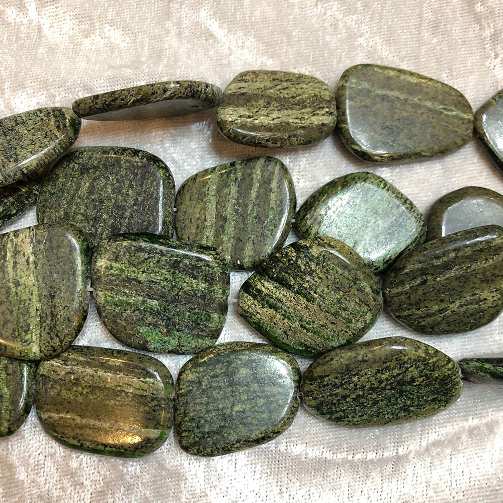 Green Zebra Jasper Large Flat Nugget Beads