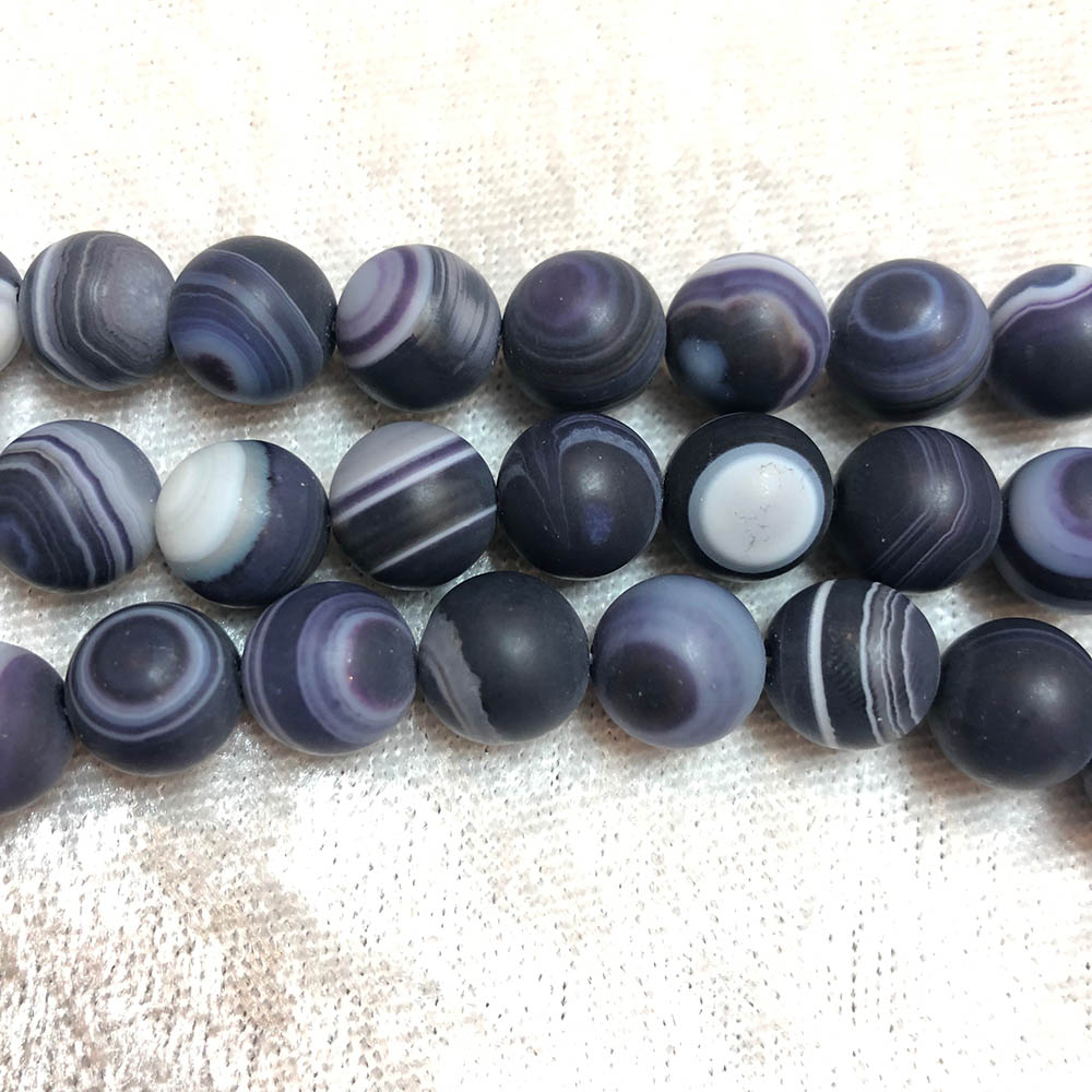 Matte Purple Striped Agate Round Beads 10mm