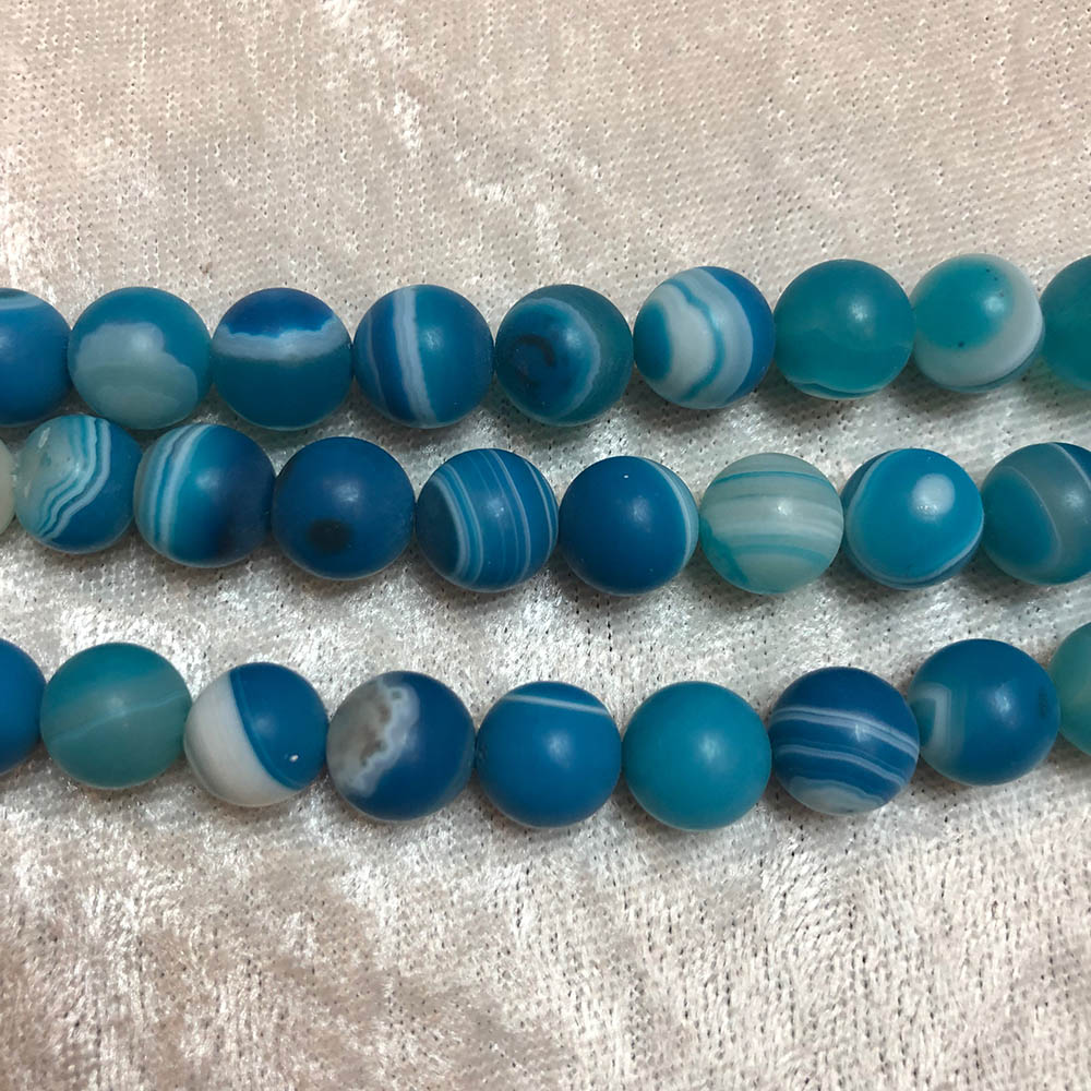 Matte Blue Striped Agate Round Beads 10mm