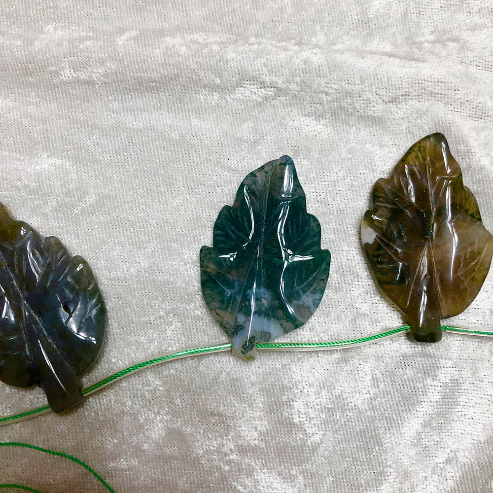 Large Moss Agate Carved Leaf Beads