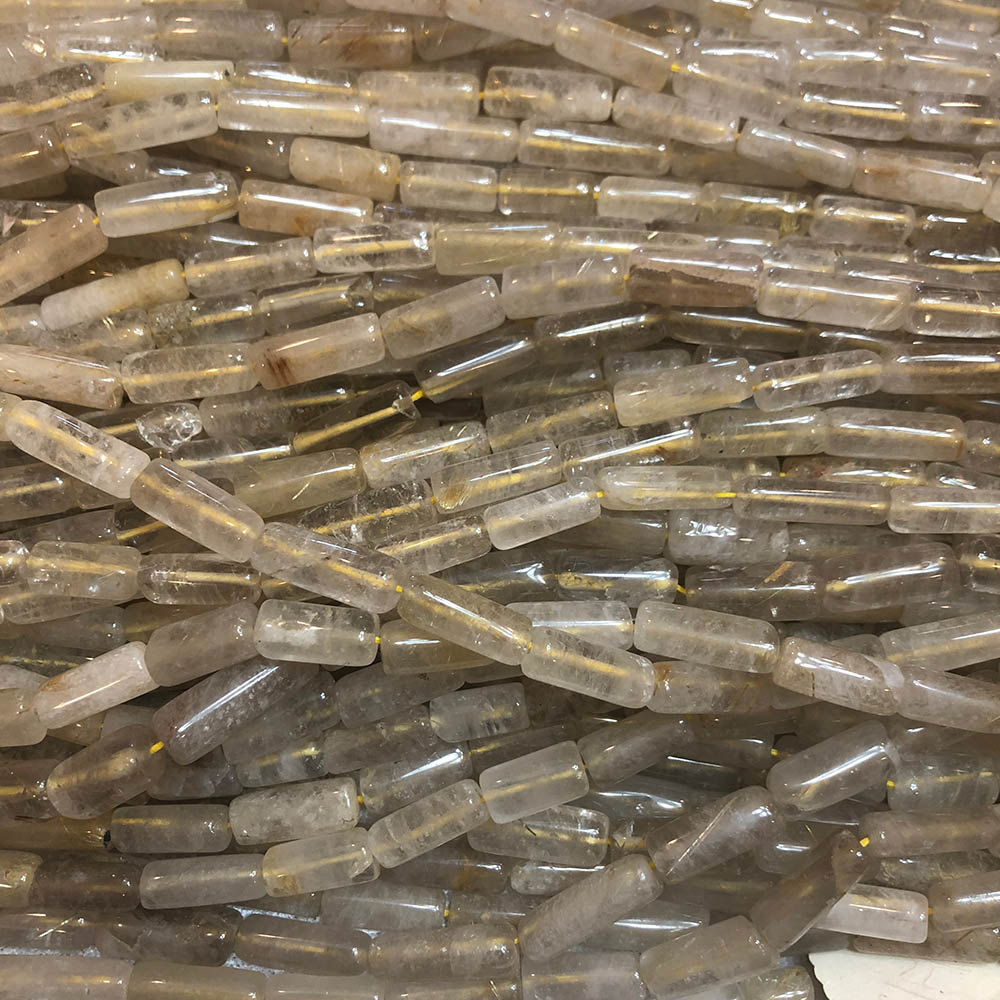 Light Yellow Rutilated Quartz Tube Beads