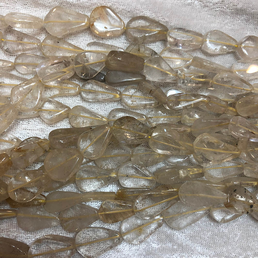 Light Yellow Rutilated Quartz Flat Teardrop Beads