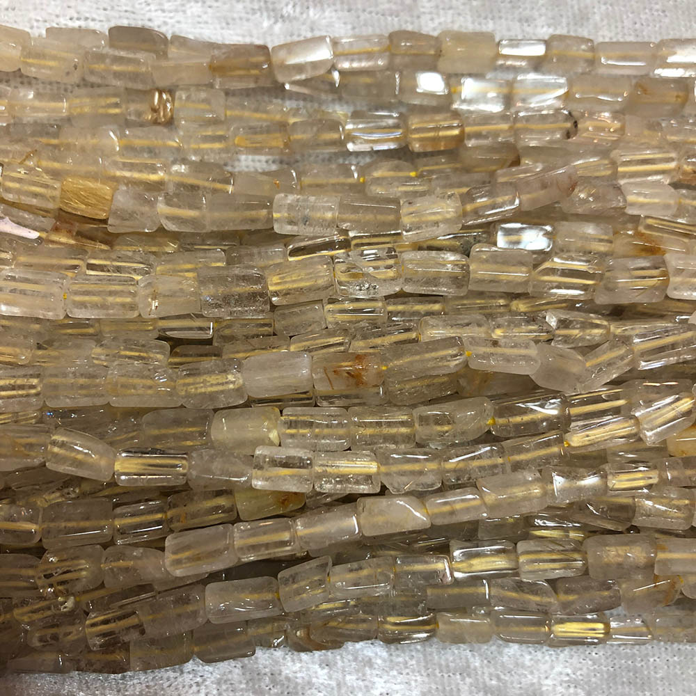 Light Yellow Rutilated Quartz Rectangle Beads