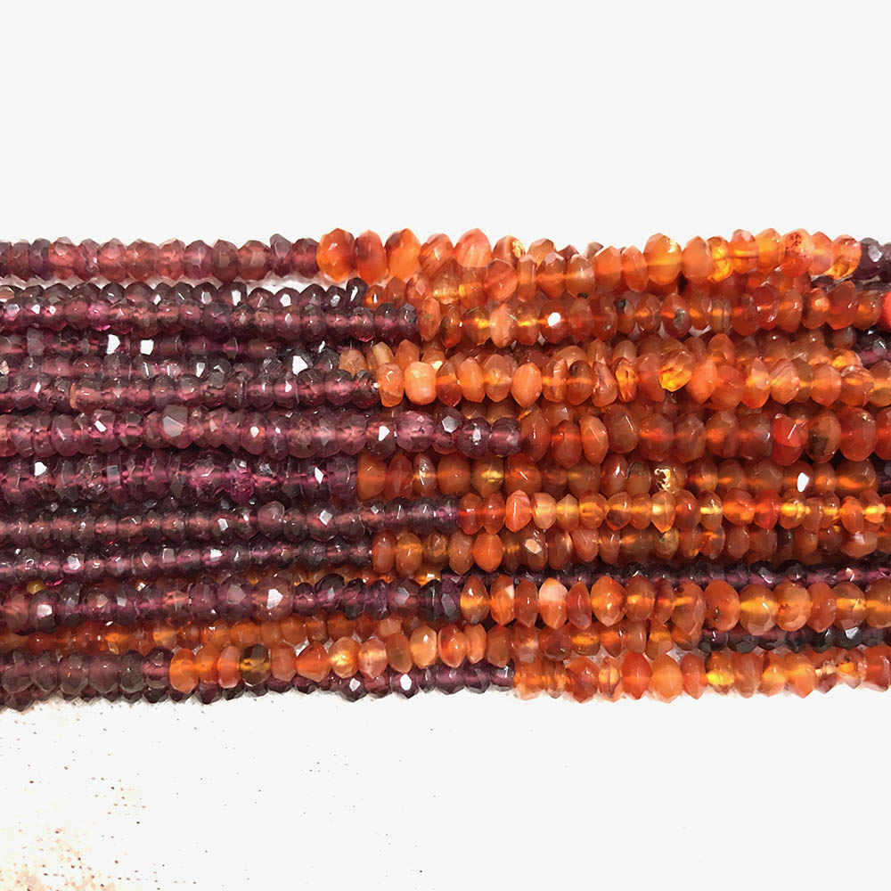 Small Carnelian and Garnet Faceted Rondelle Beads