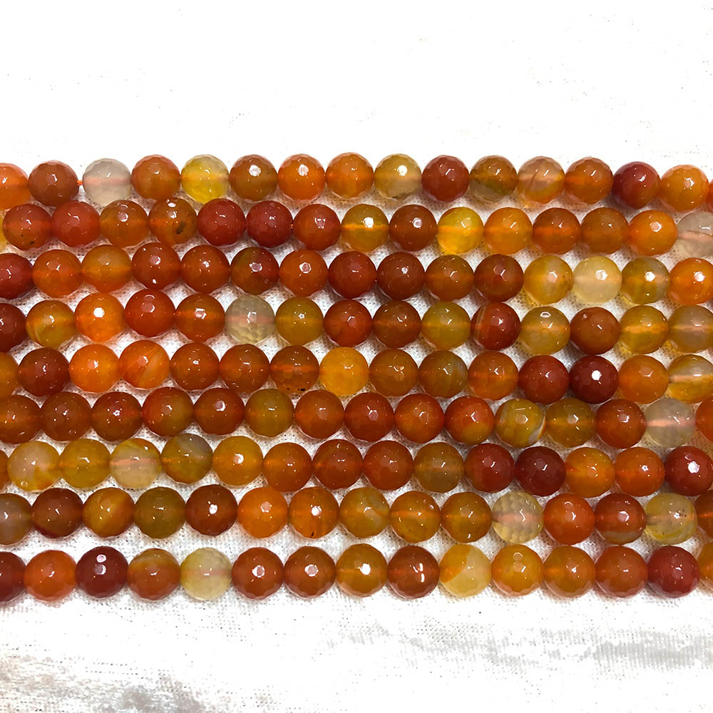 Large Multi-Shade Orange Carnelian Faceted Round Beads