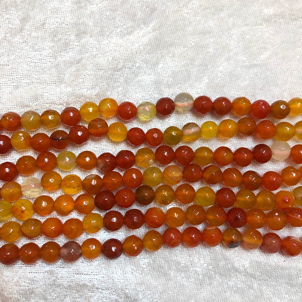 Medium Multi-Shade Medium Orange Carnelian Faceted Round Beads