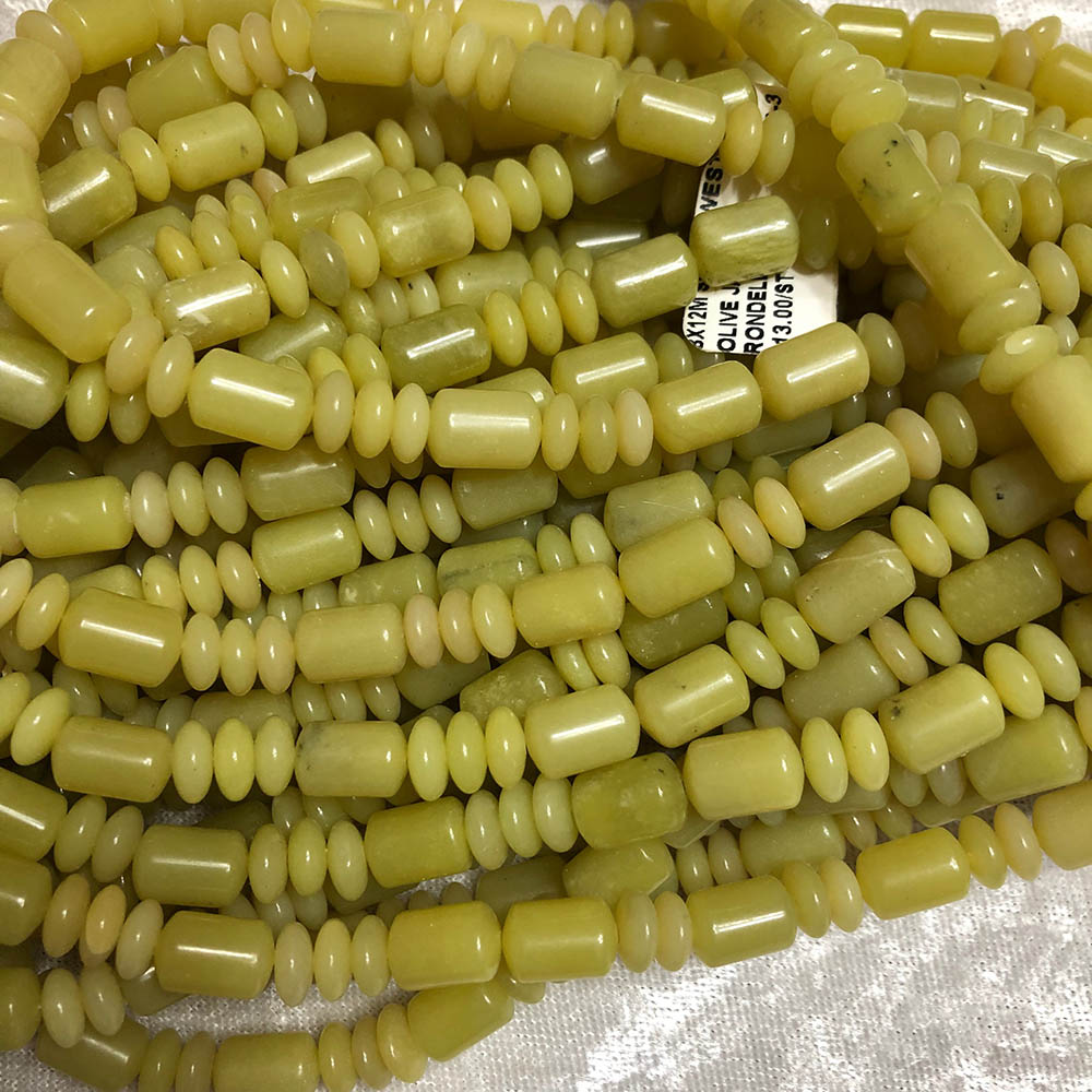 Olive Jade Capsule and Rondelle Beads