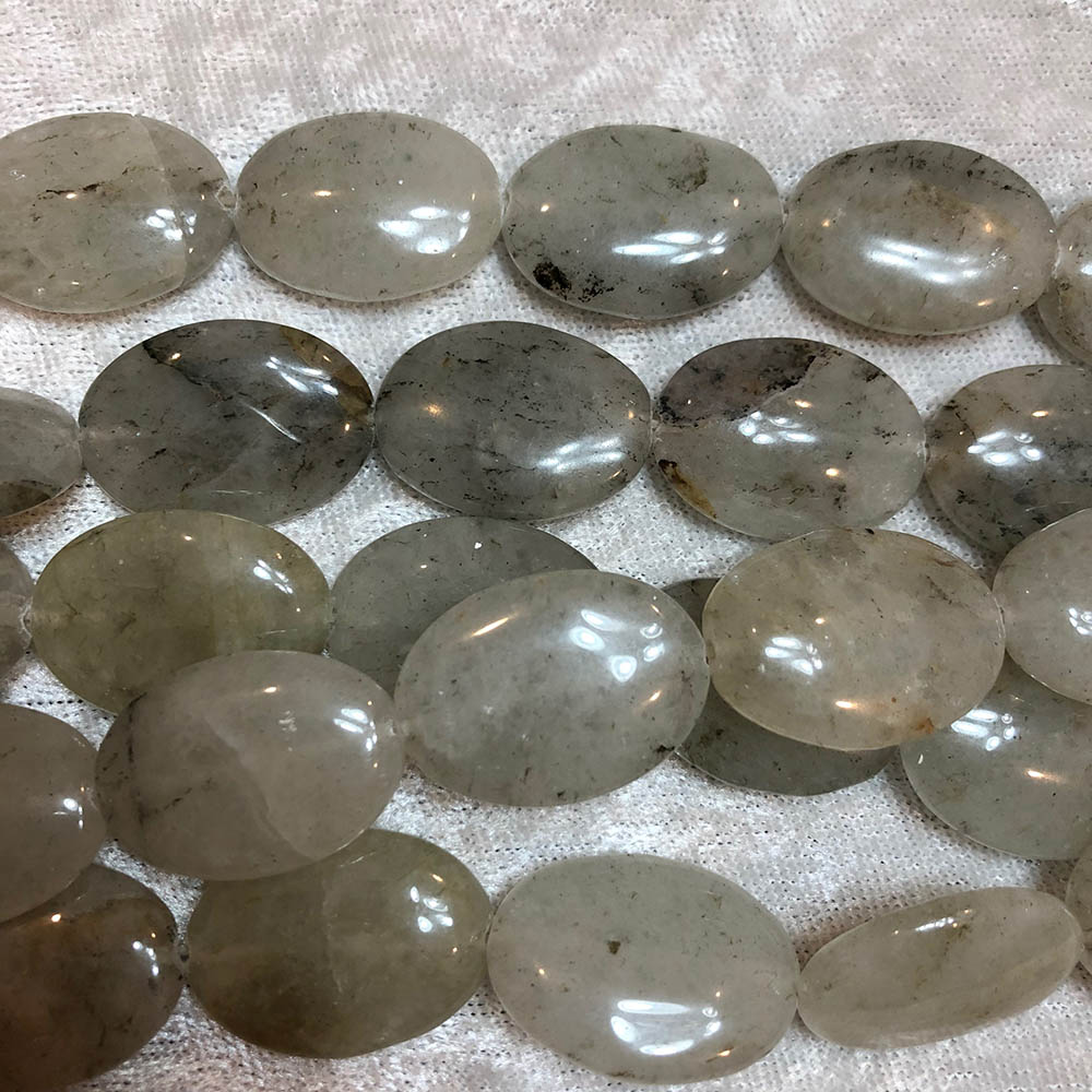 Seaweed Quartz Large Flat Rounded Oval Beads