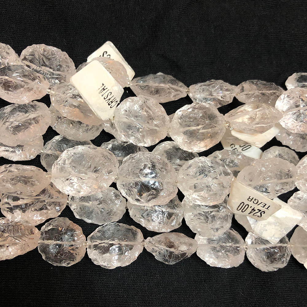 Clear Rock Crystal Quartz Chipped Large Oval Beads