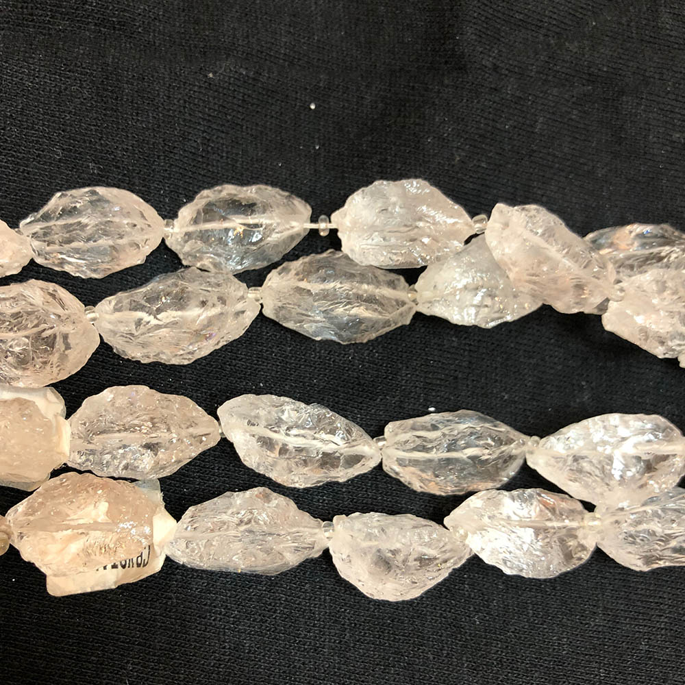 Clear Rock Crystal Quartz Chipped Small Three-Sided  Oval Beads