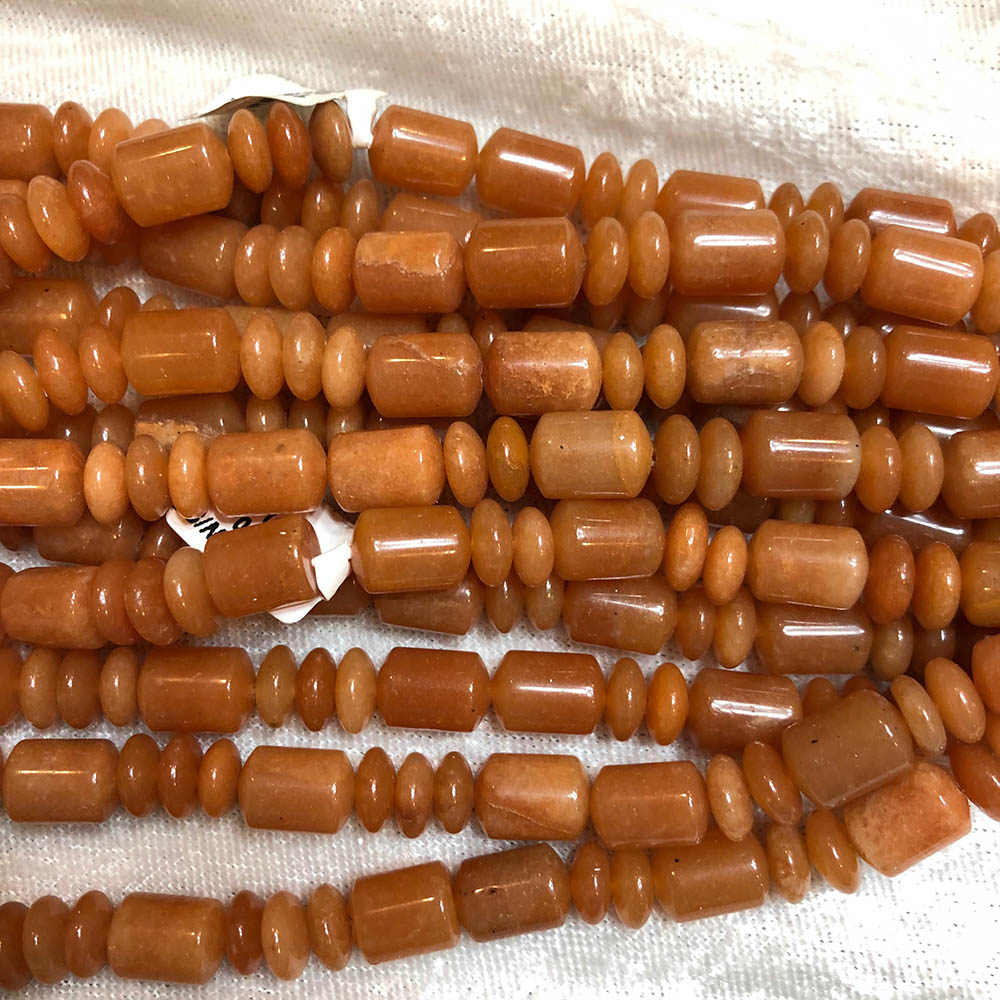 Red Aventurine Rondelle and Capsule Beads