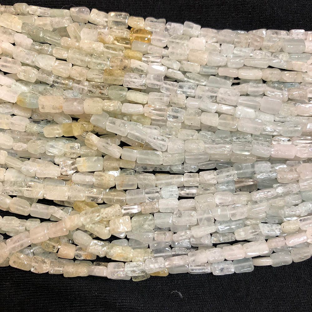 Small Aquamarine Flat Rectangle Multi-colored Beads