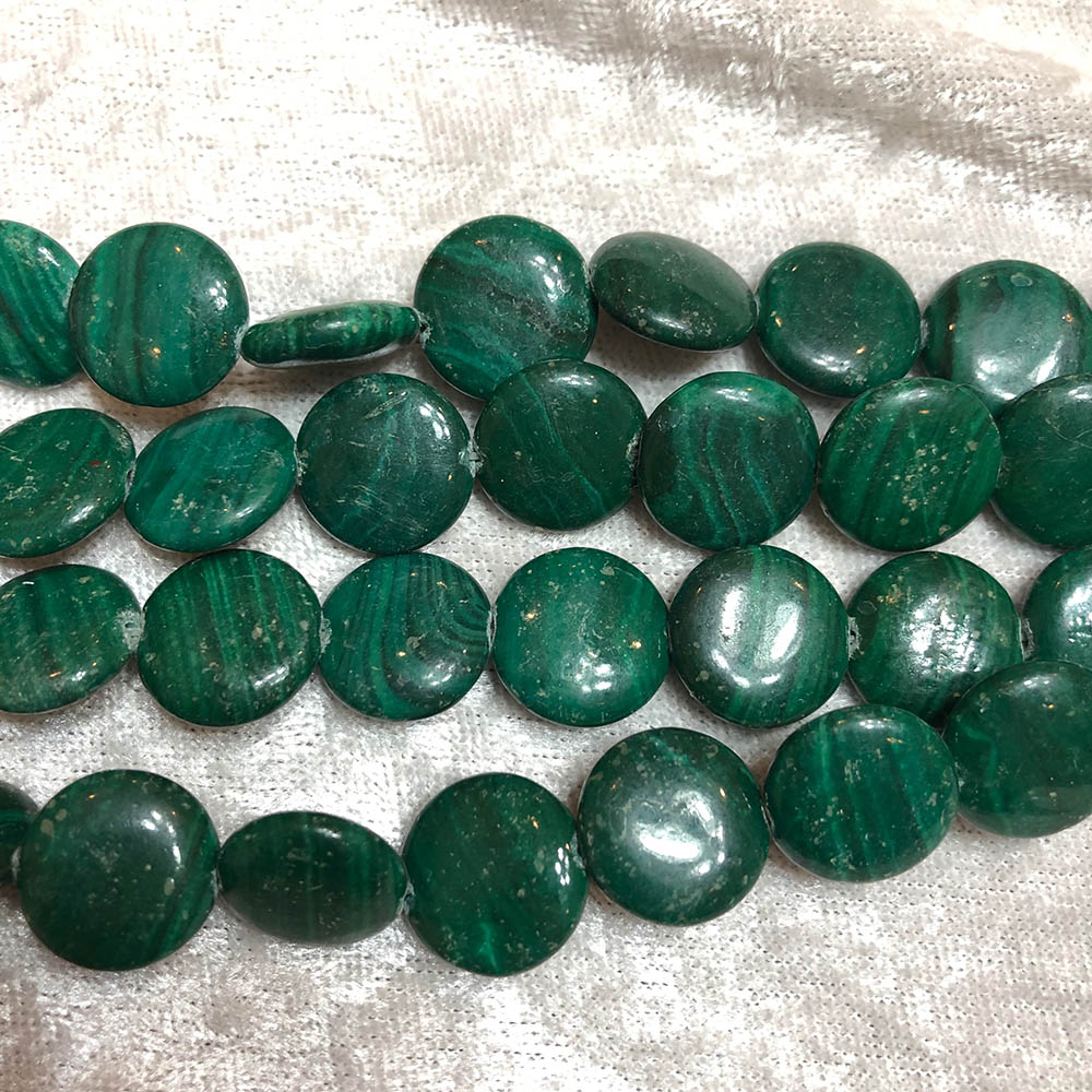 Malachite Large Round Flat Beads