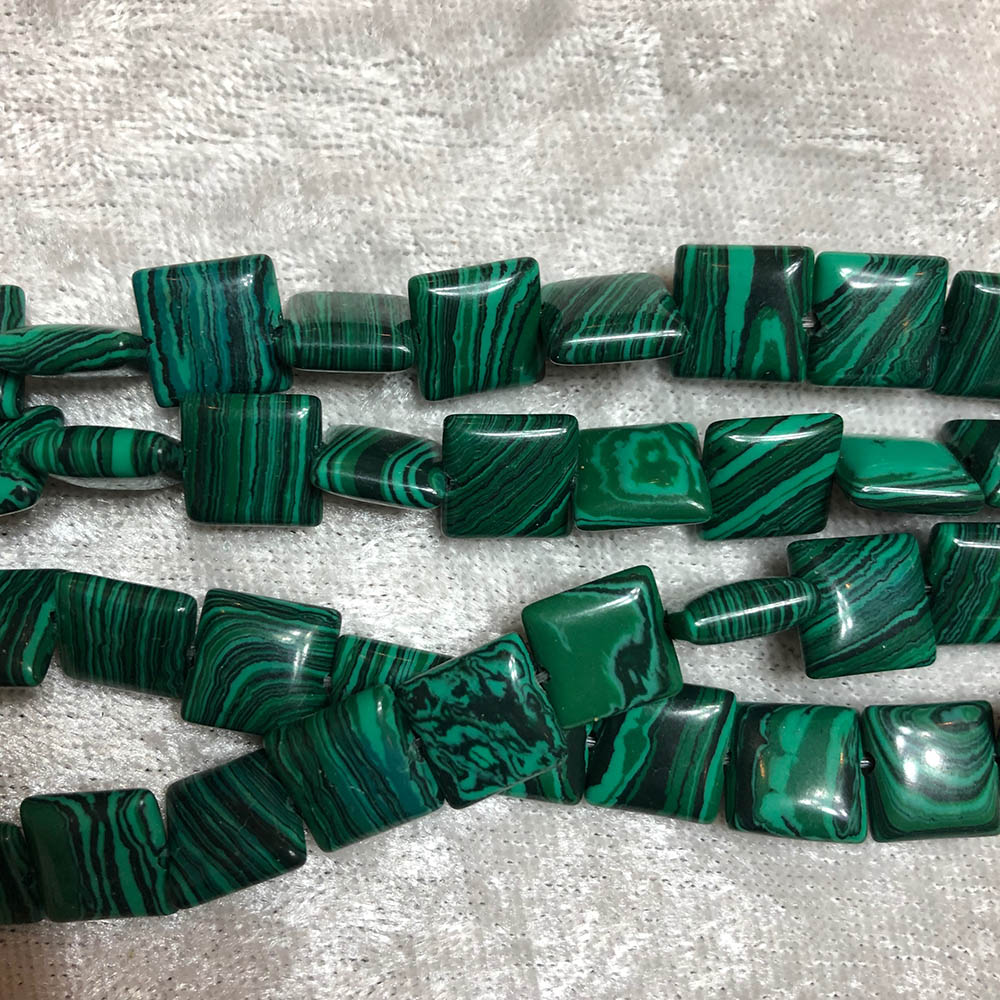 Malachite (reconstituted) Small Square Flat Beads