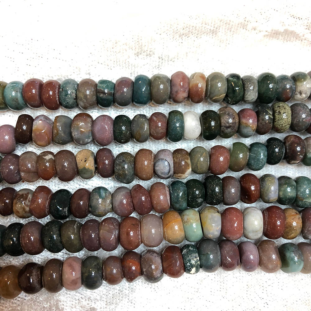 Agate Green and Red Multi-colored Rondelle Beads