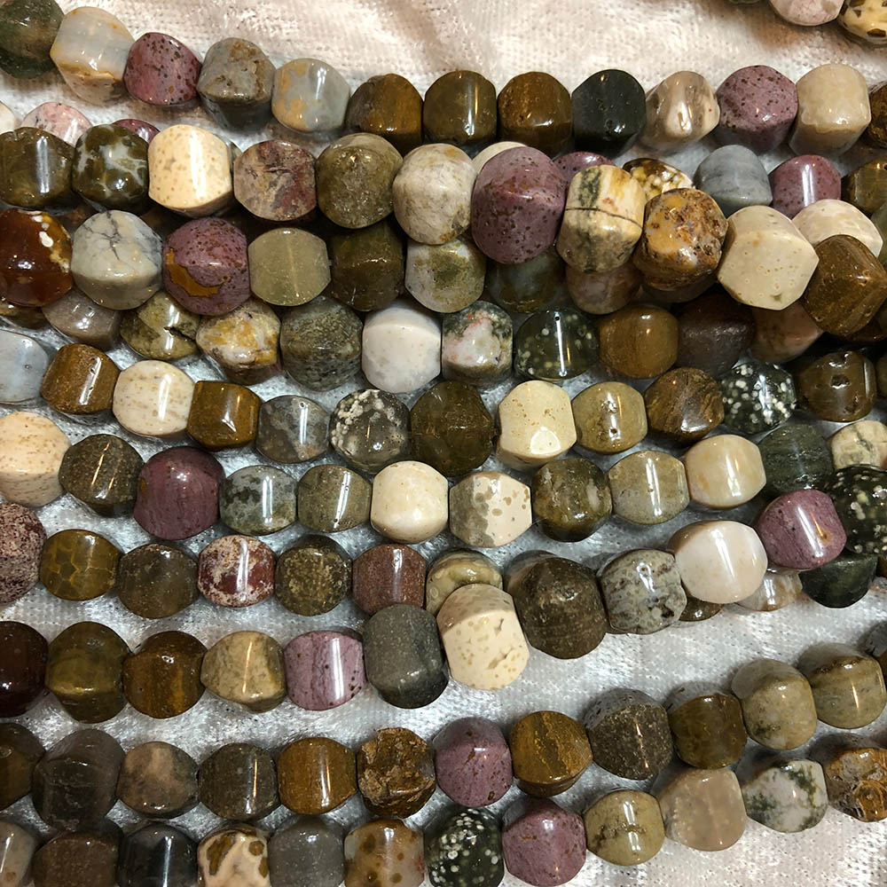 Tan Multi-colored Agate Tapered Square Beads