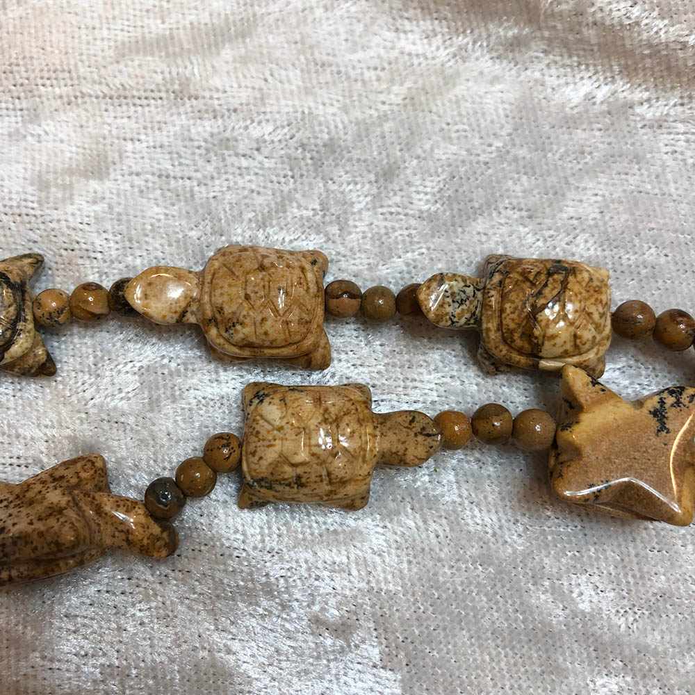 Picture Jasper Carved Turtle Beads