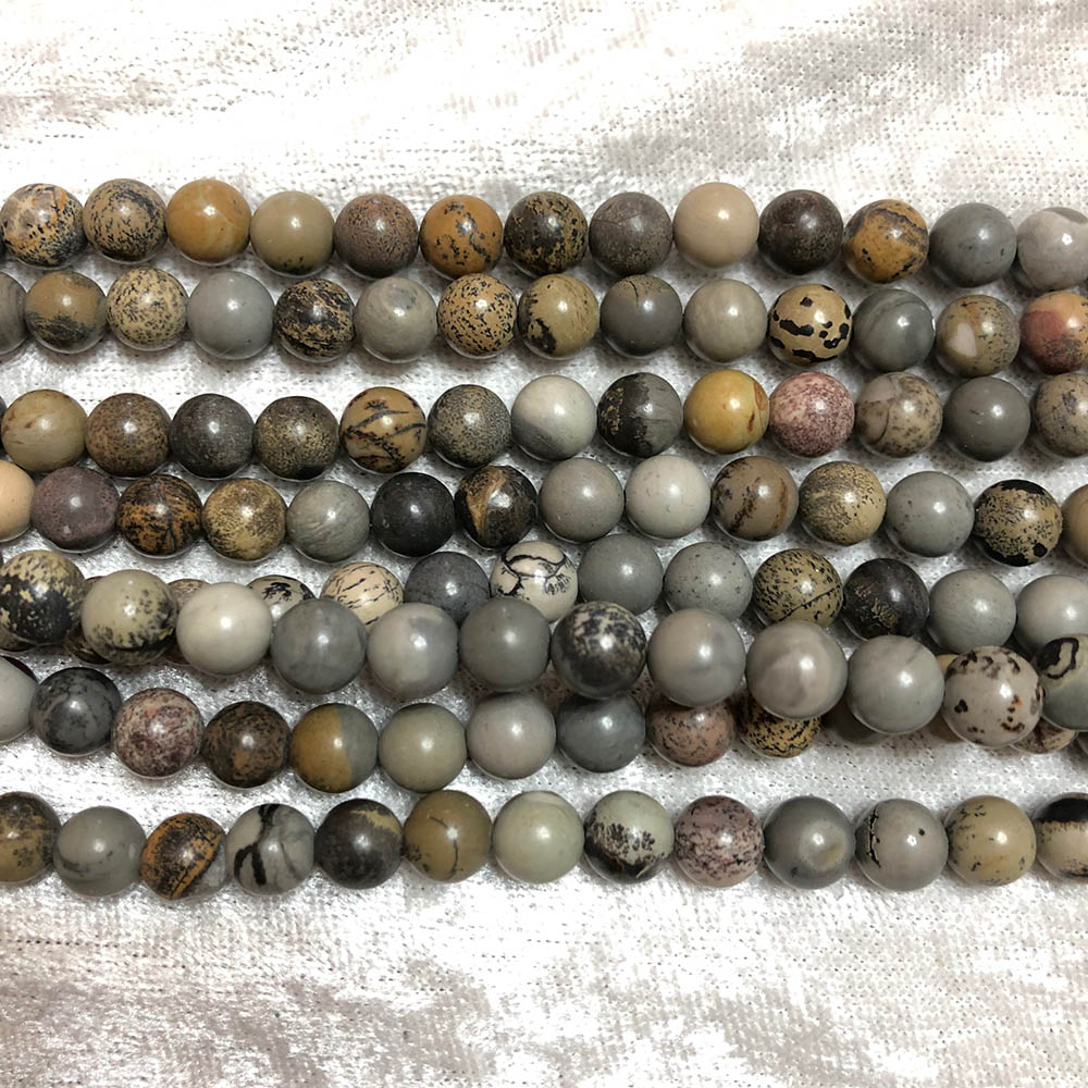 Gray Spotted Jasper Medium Round Beads