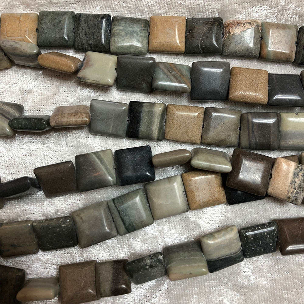 Gray Spotted Jasper Medium Flat Square Beads