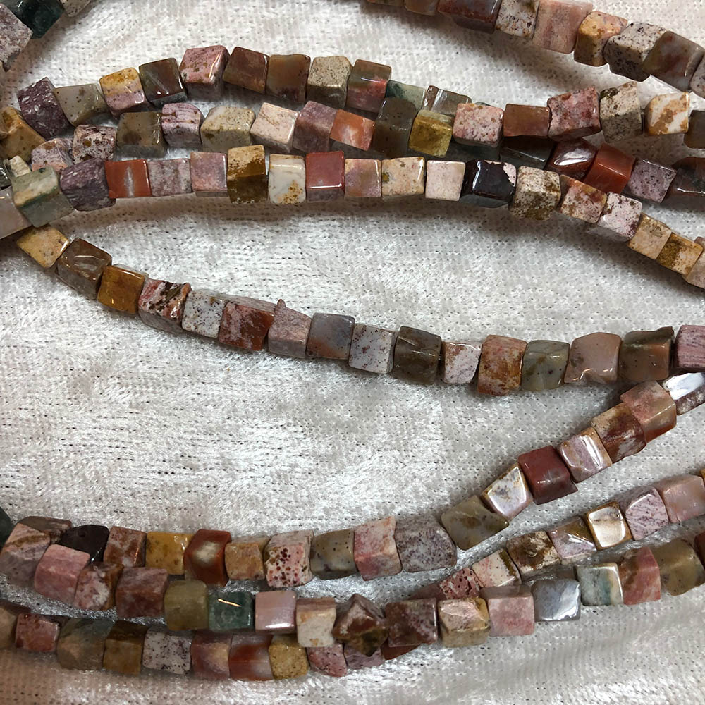 Agate Multi-colored Small Cube Beads