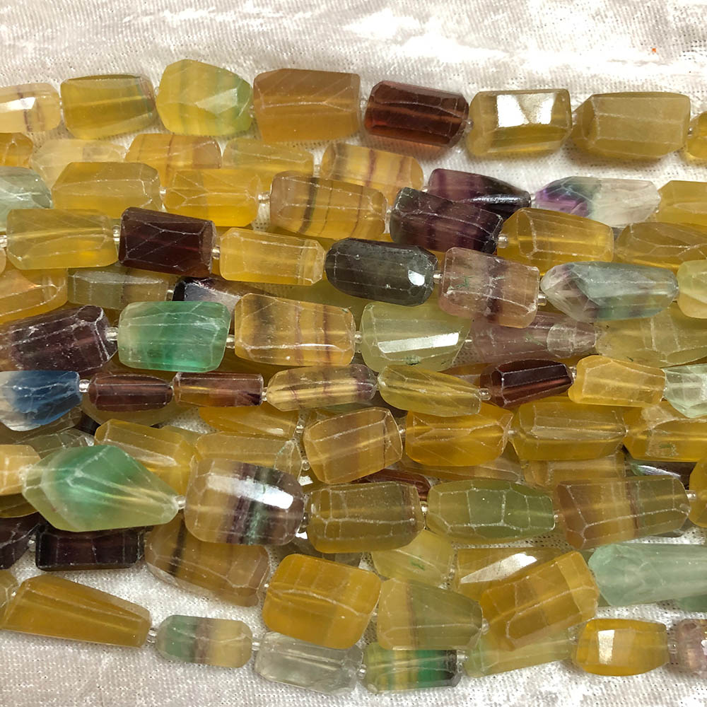 Fluorite Multi-Colored Faceted Nugget Beads