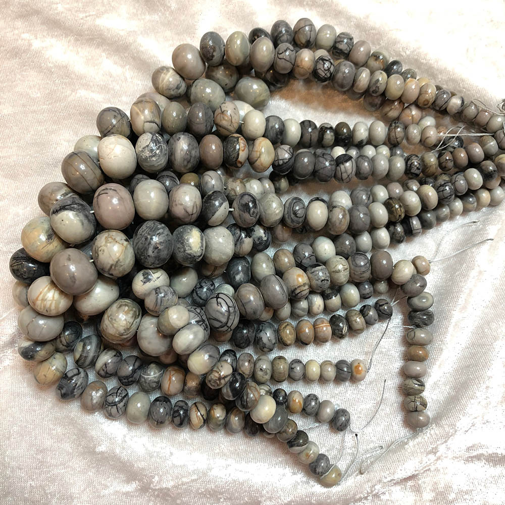 Gray Picture Jasper Large Graduated Rondelle Beads