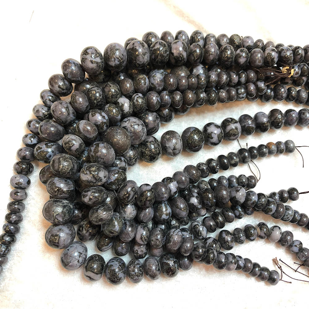 Black Picture Jasper Large Graduated Rondelle Beads