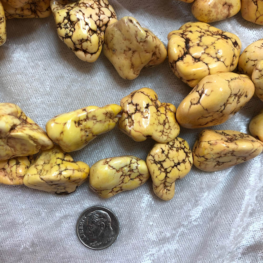 Large Howlite Light Yellow Dyed Polished Nugget Beads