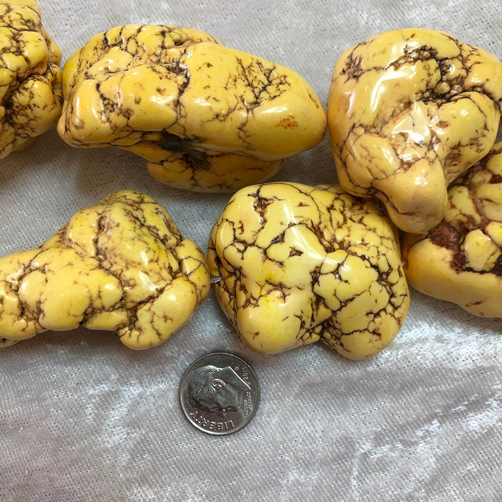 Extra Large Light Yellow Dyed Howlite Polished Nugget Beads