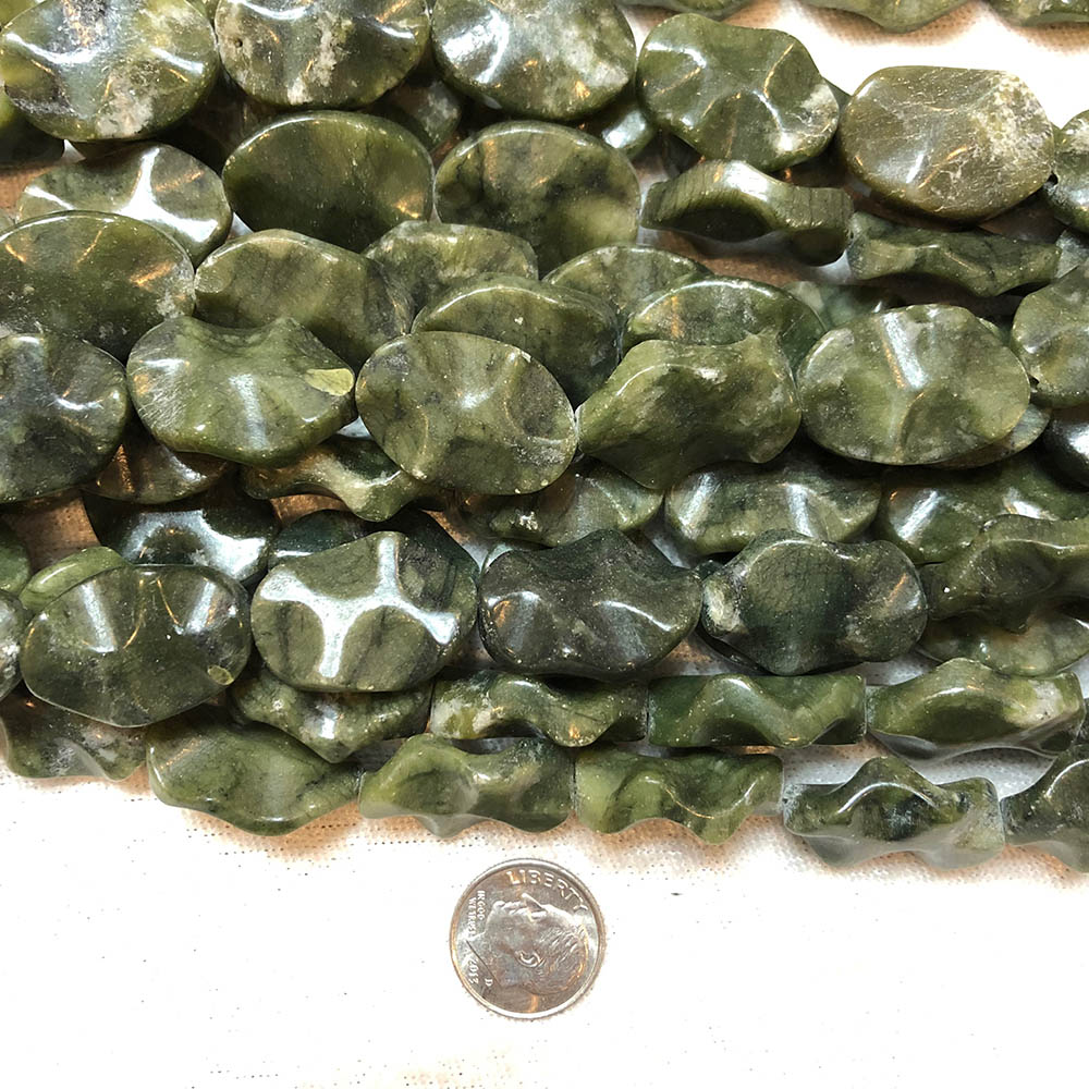 Large Jade Scalloped Flat Oval Beads