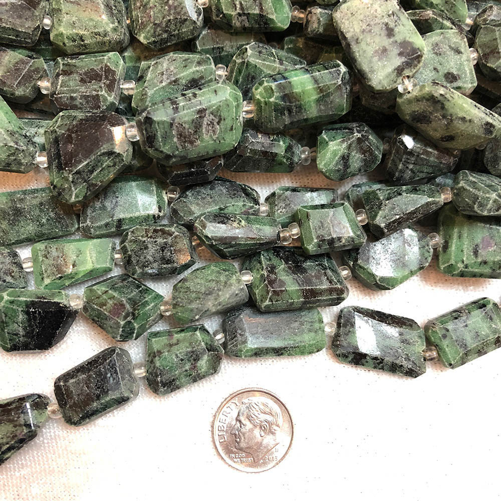 Medium Ruby Zoisite Flat Faceted Nugget Beads