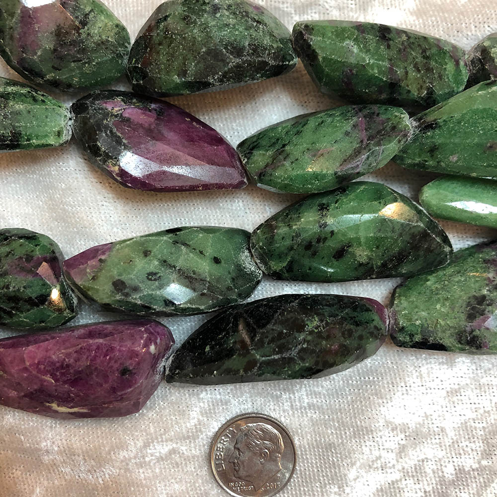 Large Ruby Zoisite Faceted Nugget Beads