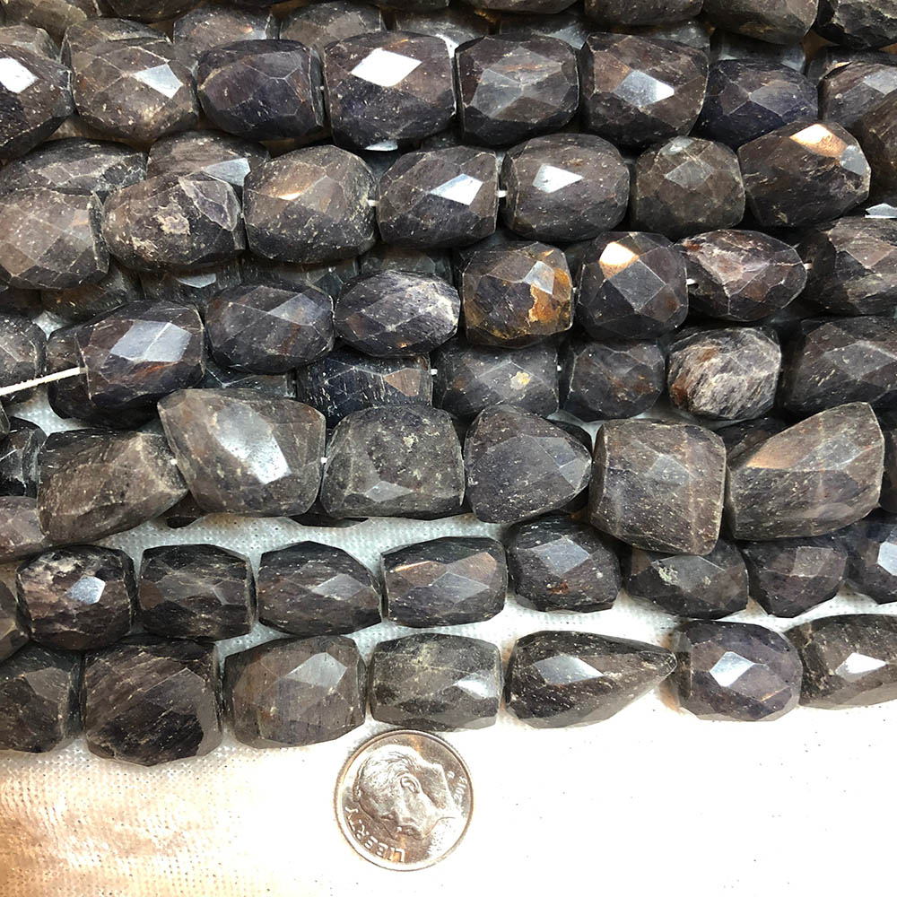 Large Dark Blue Jade Faceted Pebble Beads