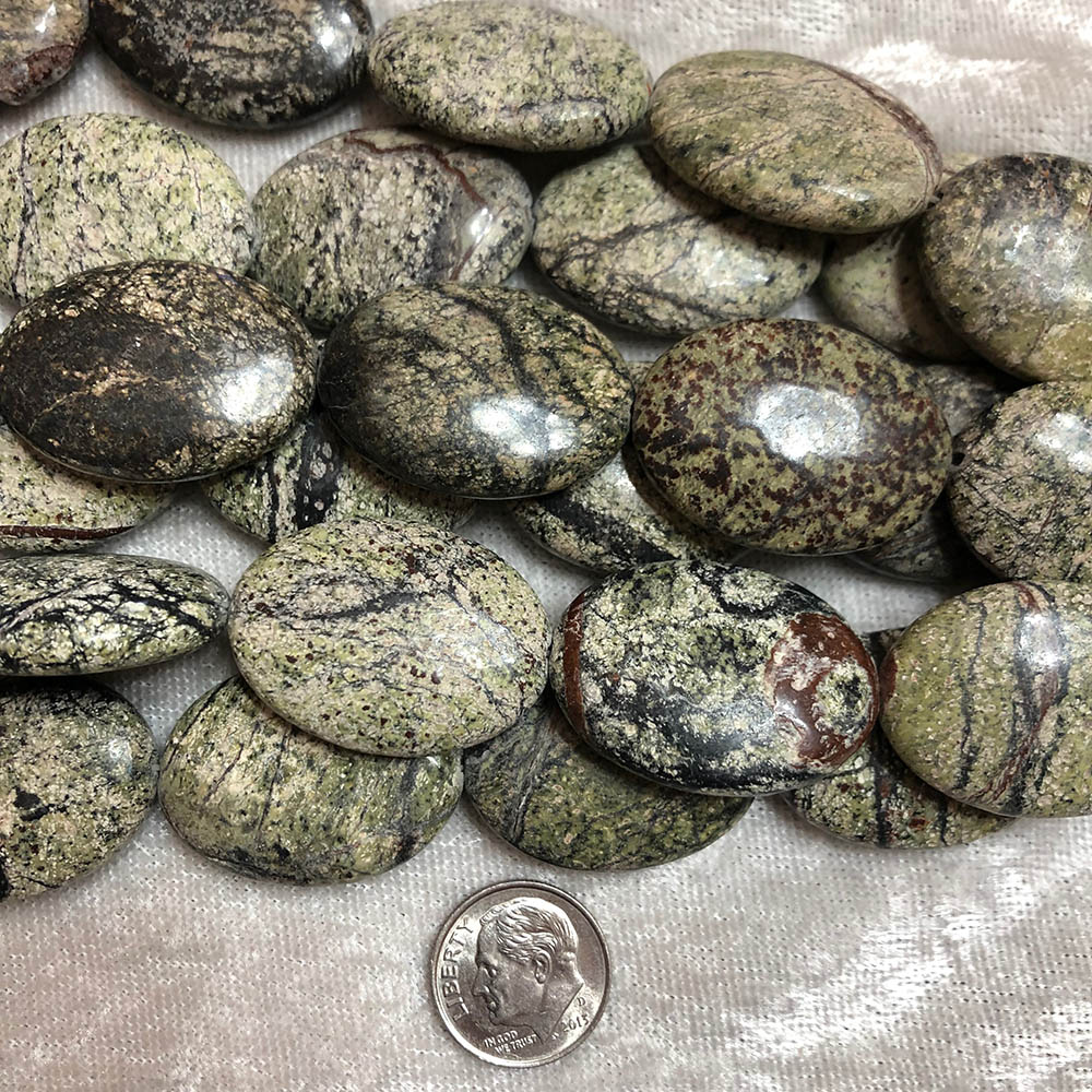 Large Gray Sediment Jasper Flat Oval Beads