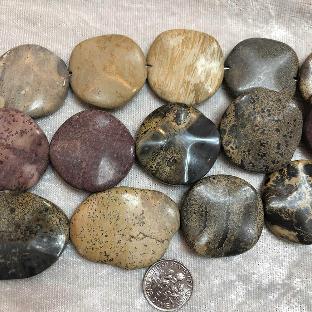 Large Sediment Jasper Scalloped Round and Oval Beads