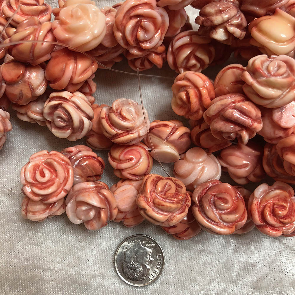 Dyed Carved Agate Rose Beads