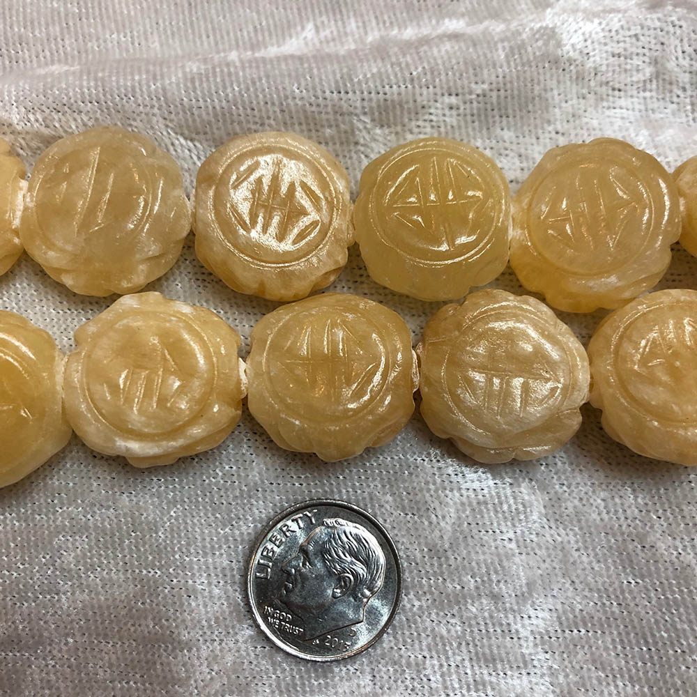 Medium Yellow Jade Carved Round Beads