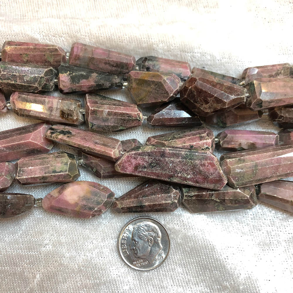 Large Rhodonite Faceted Nugget Beads