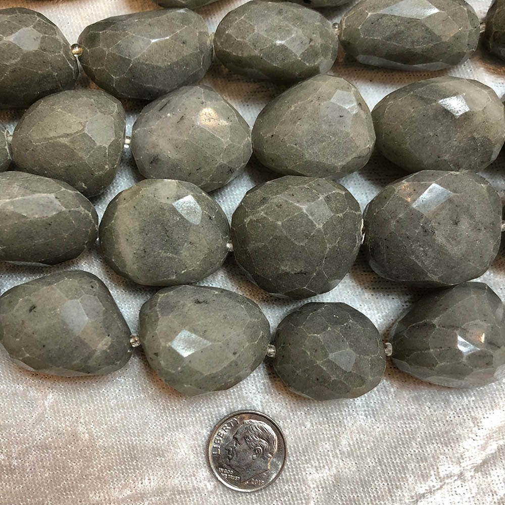 Large Gray Quartz Faceted Nugget Beads