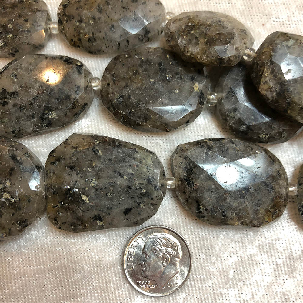 Large Flat Black Moss Quartz Faceted Nugget Beads