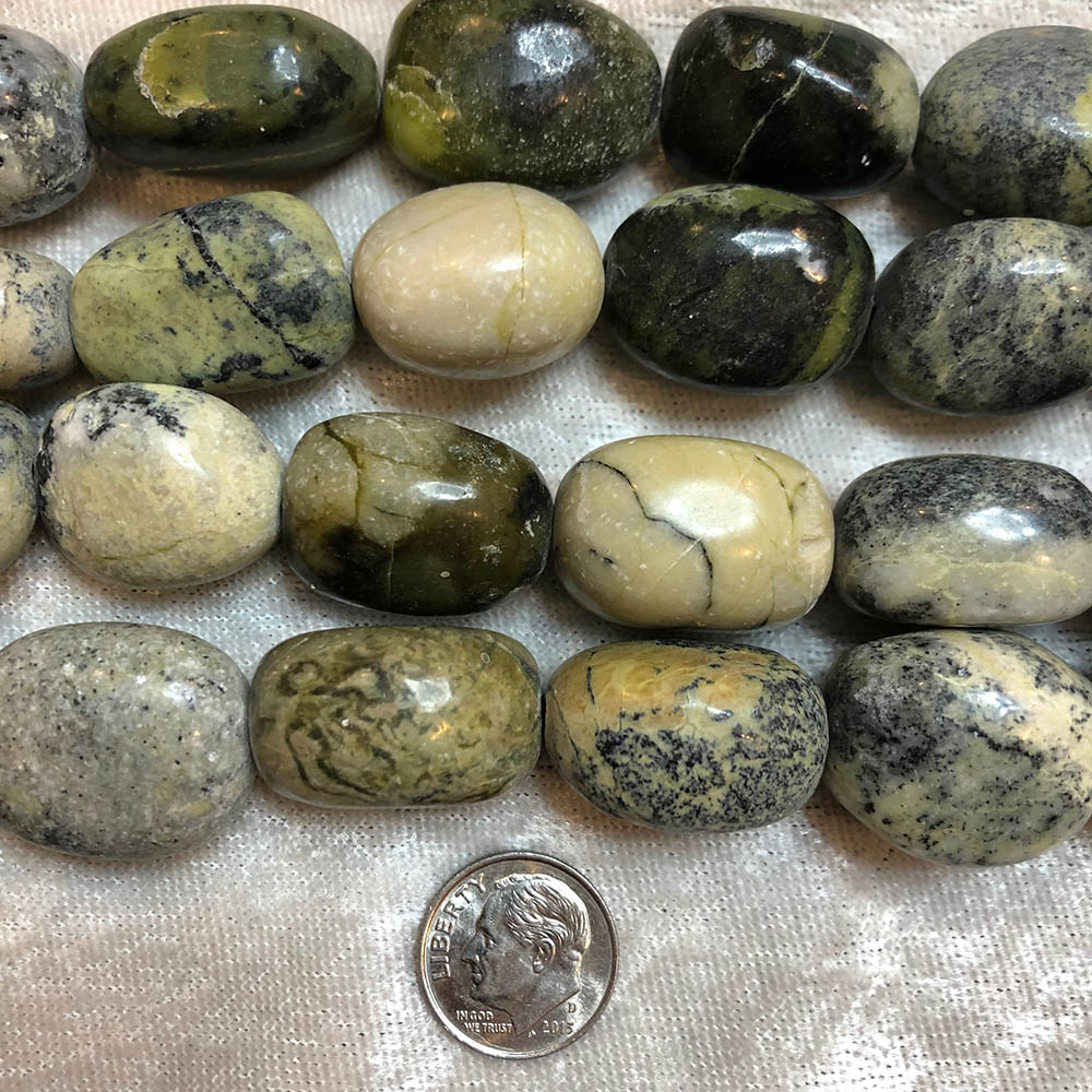 Large Gray and Green Turtle Jasper Polished Pebble Beads