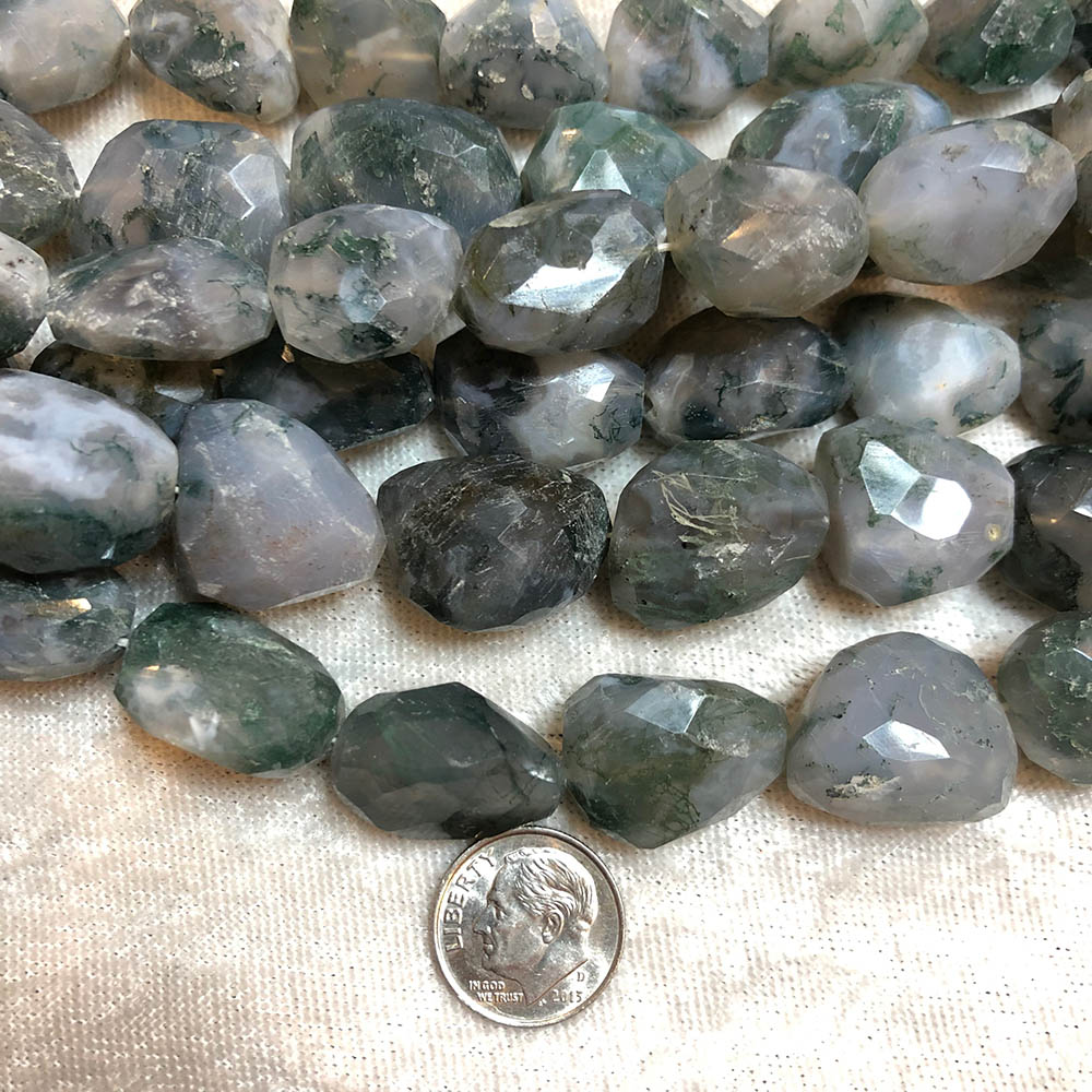 Large Moss Agate Faceted Nugget Beads