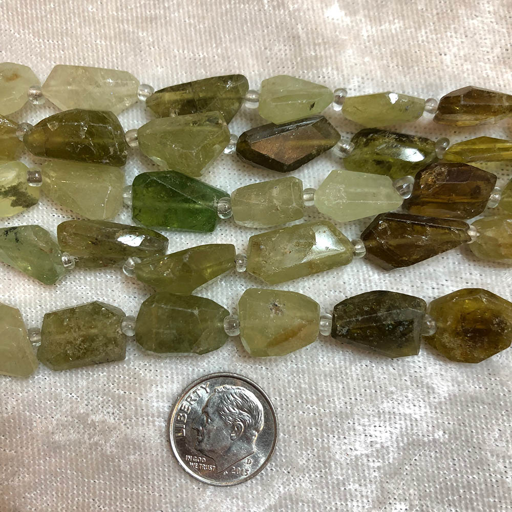 Medium Green Garnet Faceted Nugget Beads