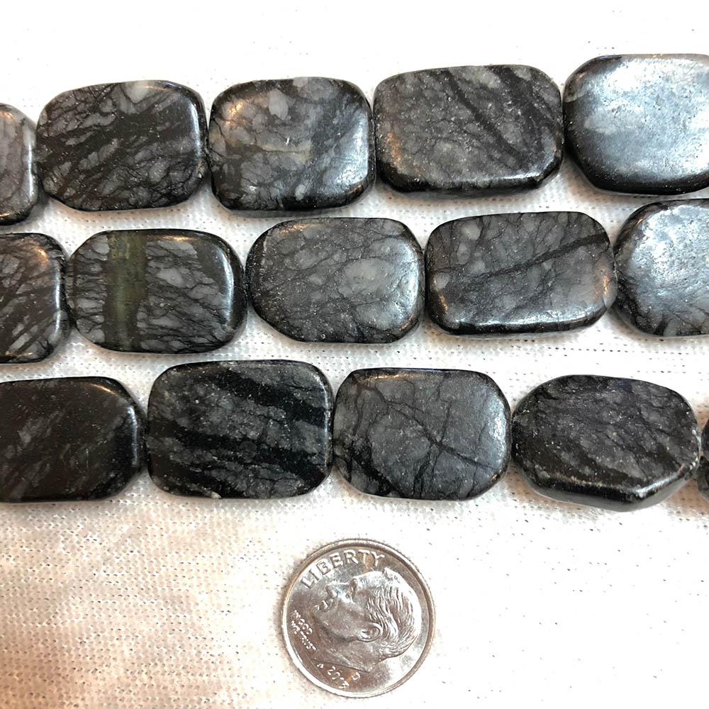 Black Spiderweb Jasper Flat Large Rectangle Beads